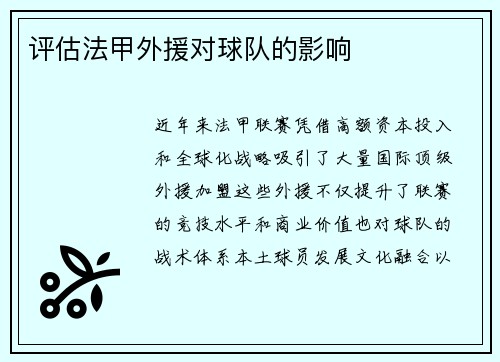 评估法甲外援对球队的影响