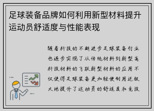 足球装备品牌如何利用新型材料提升运动员舒适度与性能表现