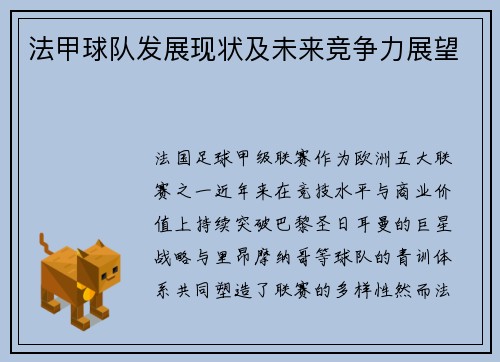 法甲球队发展现状及未来竞争力展望